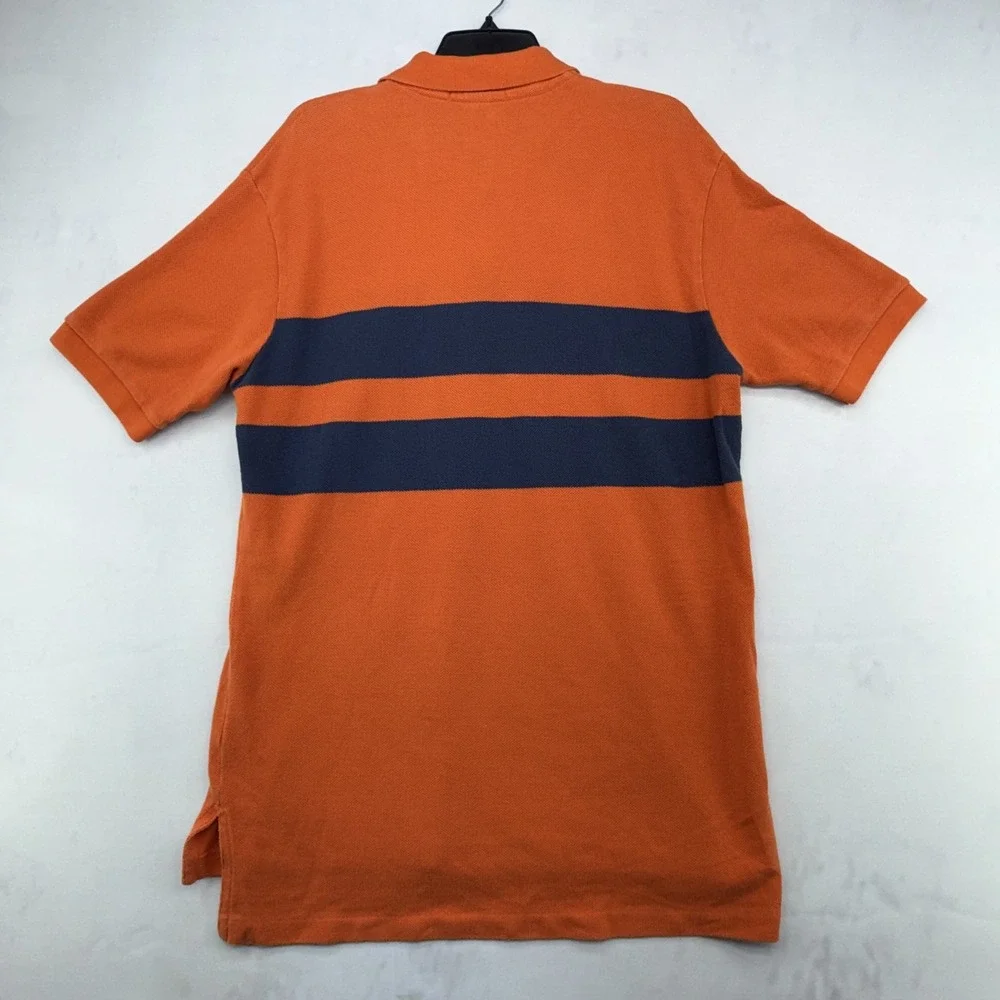 Polo Ralph Lauren Mens L Orange Navy Stripe Pima Mesh Big Pony Polo Shirt